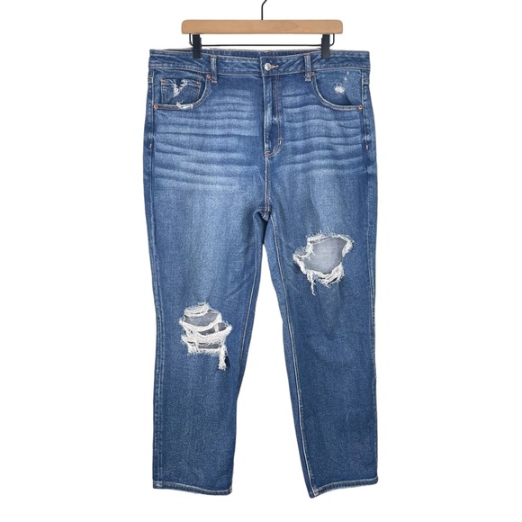 American Eagle Outfitters Denim - American Eagle Mom Straight Jeans 18 High Rise Distressed Blue Stretch Denim